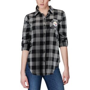 Pittsburgh Steelers Juniors Black Front Knot Plaid Size XL Button-Up Shirt NWT
